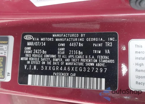 2014 Kia Optima Sx Turbo from USA, damaged, VIN 5XXGR4A6XEG327297